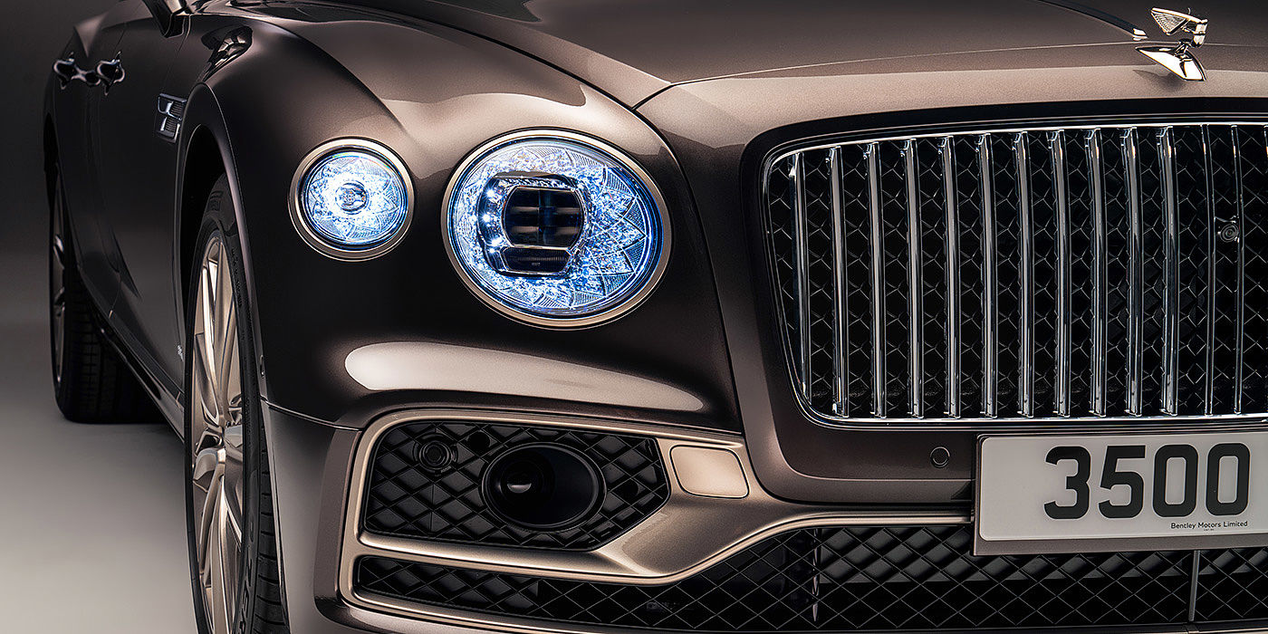 Bentley Riga Bentley Flying Spur Odyssean sedan front grille and illuminated led lamps with Brodgar brown paint