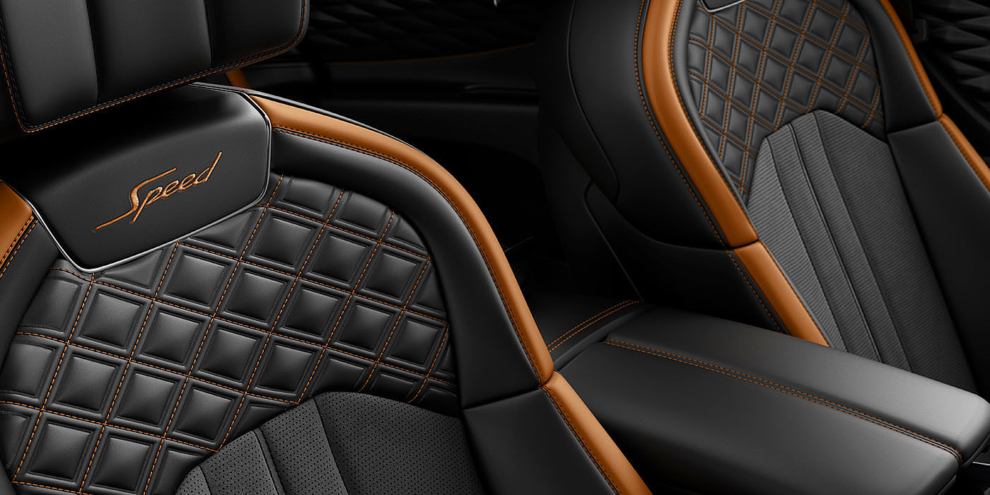 Bentley Riga Bentley Flying Spur Speed's front seats with detailed contrast stitching and Speed Emblems