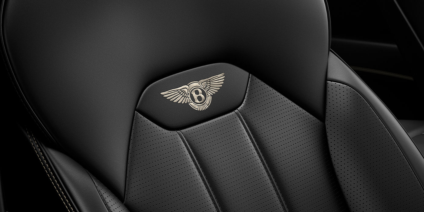 Bentley Riga Bentley Bentayga SUV seat detail in Beluga black hide