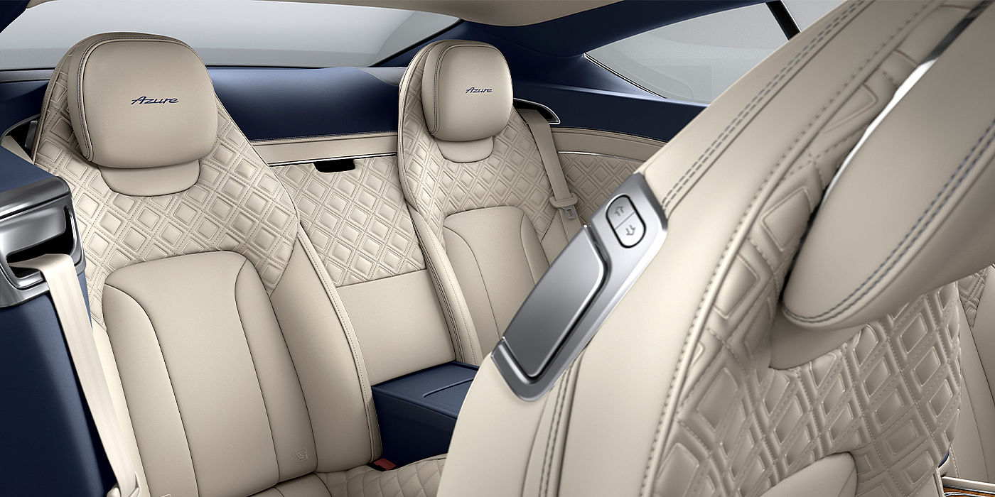 Bentley Riga Bentley Continental GT Azure coupe rear interior in Imperial Blue and Linen hide