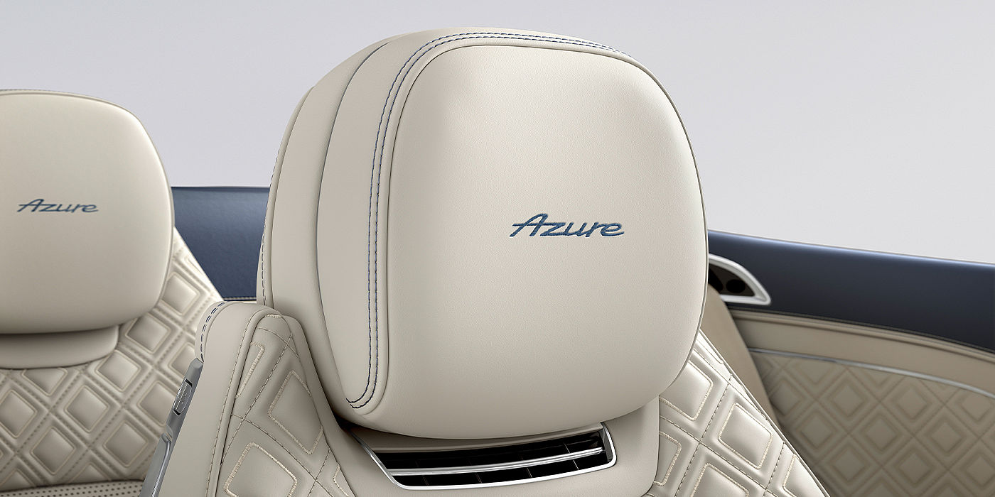 Bentley Riga Bentley Continental GTC Azure convertible seat detail in Linen hide with Azure emblem